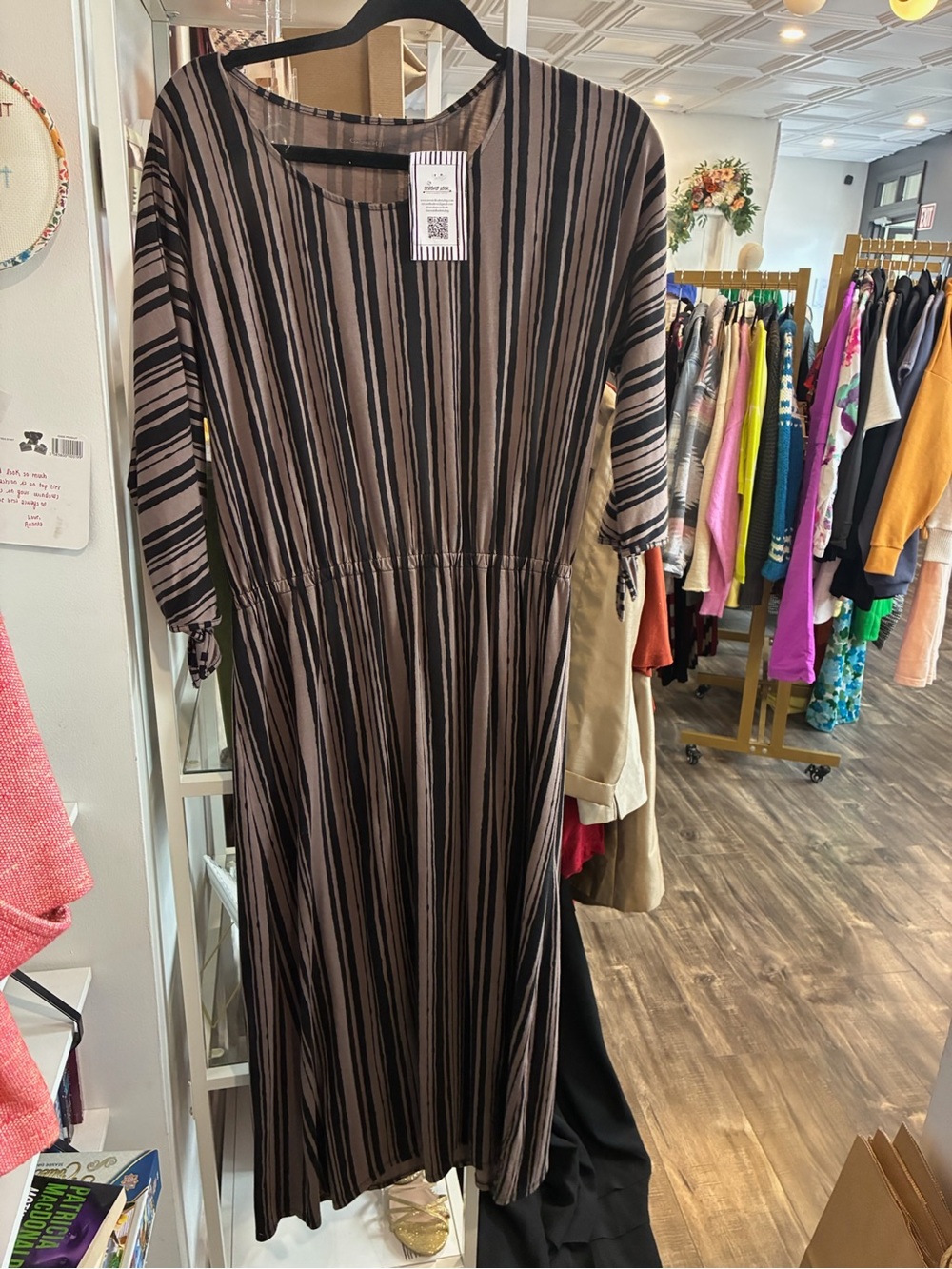 Garnet Hill Striped Maxi Dress in Brown and Black
